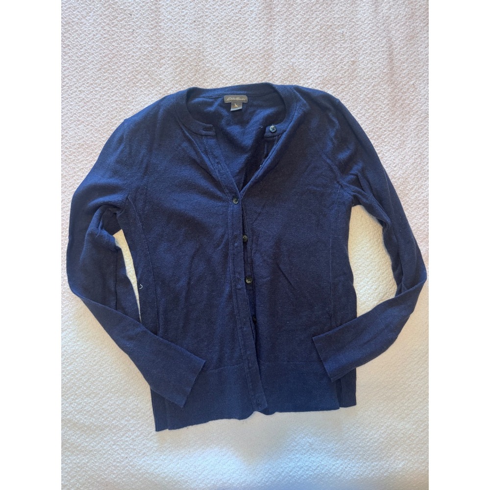 Eddie Bauer Navy Blue Button Front Cardigan Sweater Womens Small Classic Knit